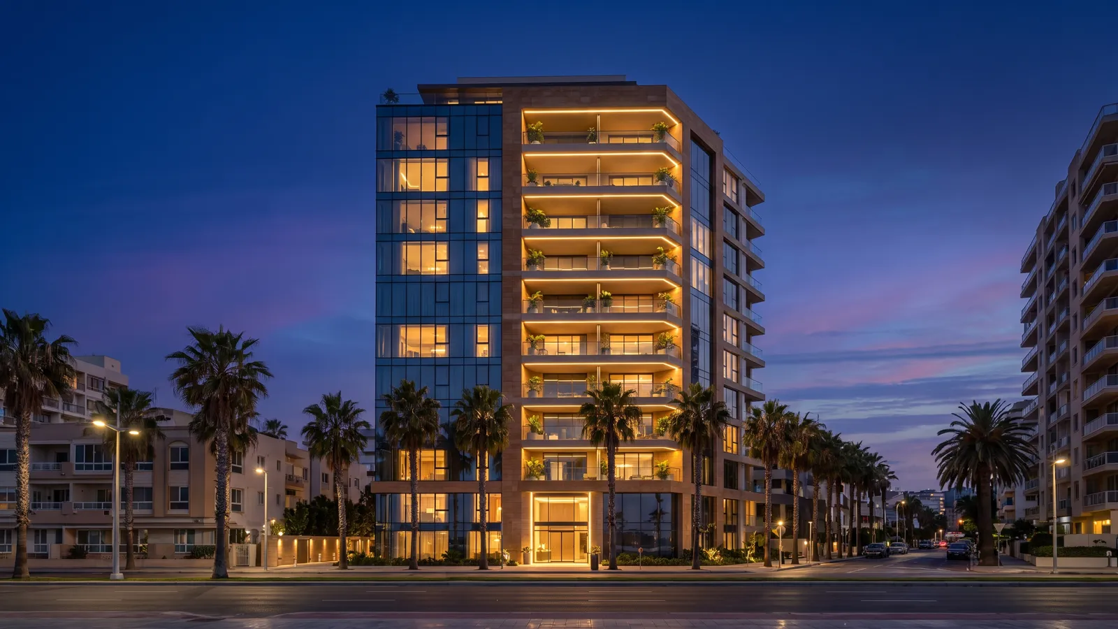 Residential development at golden hour